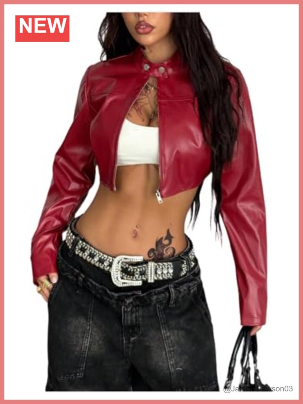 Cropped Faux Leather Bomber Jacket Zip Up Racing Varsity Moto